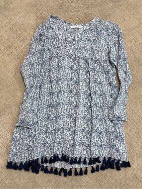 Roller Rabbit Blue Floral Tassel-Hem Tunic